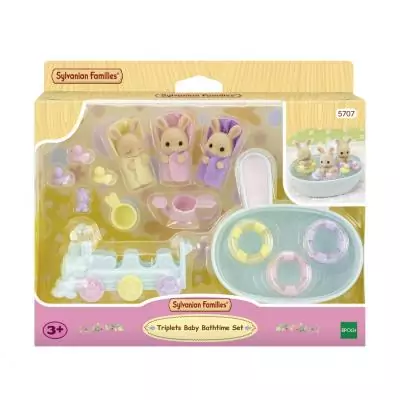 Sylvanian Families Les triplés Lapin Crème et accessoires de bain