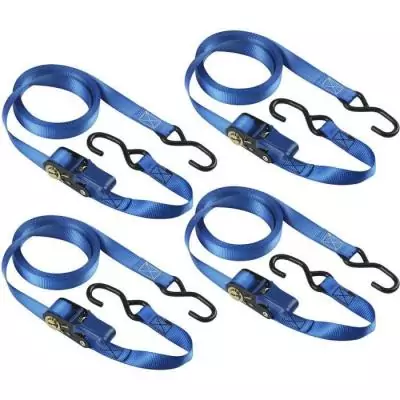 Kit de 4 sangles d'arrimage MASTER LOCK - Avec crochets et cliquet - 5m x 25mm - Bleu
