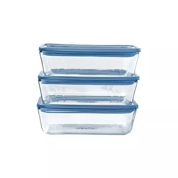 Lot de 3 Boîtes de conservation avec couvercle - PYREX - Zero Plastic - Verre - Rectangulaire - 1,5 L