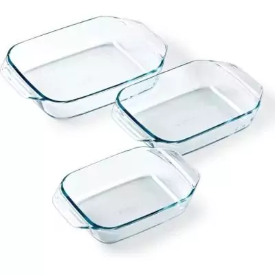 Ensemble de 3 plats à four Pyrex en verre rectangulaires - 20-25-28 cm - Prêt à régaler