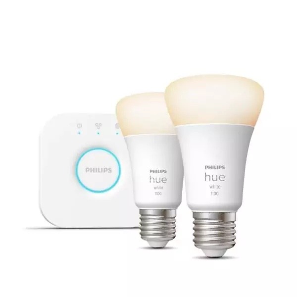 Ampoules connectées Philips Hue Kit de démarrage ampoule connectée White 9.5 Watt E27 x2 + Philips Hue Bridge