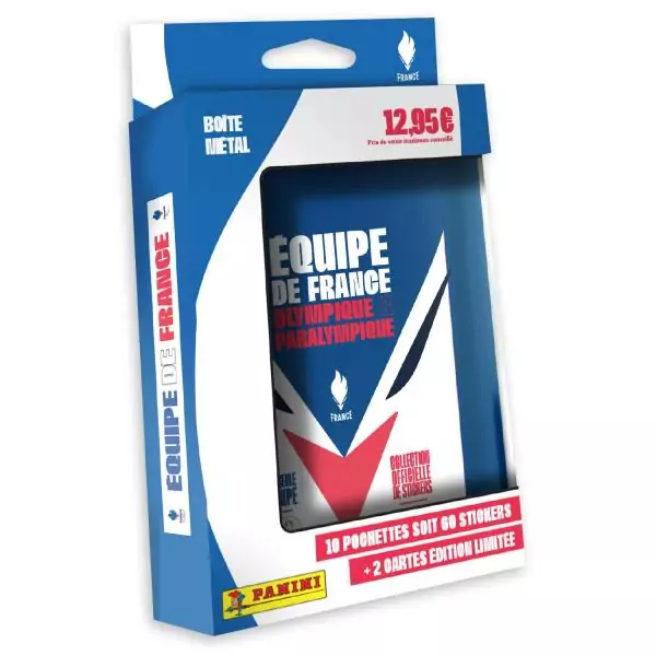 Boîte métal avec 10 pochettes + 2 cartes édition limitée - PANINI - JO 2024 Equipe de France