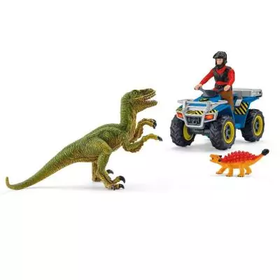 schleich Dinosaurs Fuite sur quad face au vélociraptor
