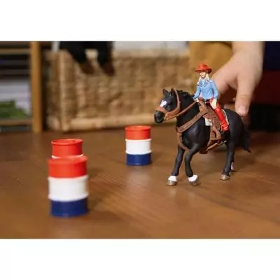 schleich Cowgirl et Tonneaux de Racing