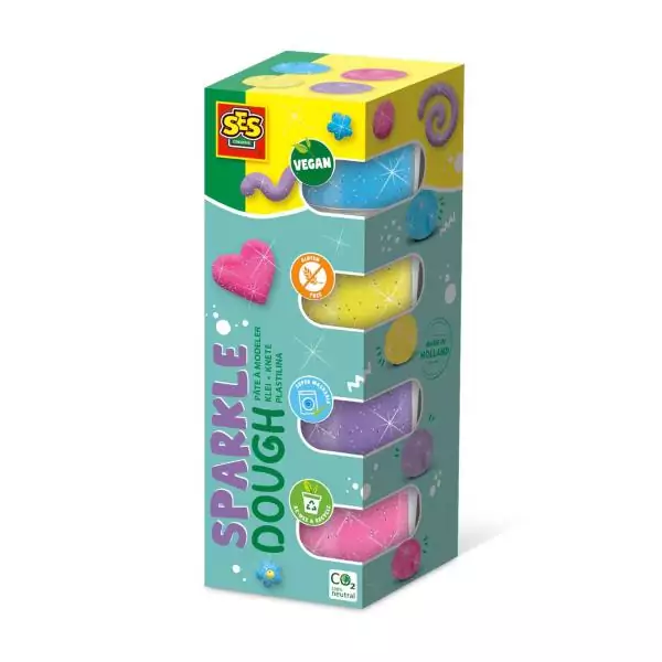 Pâte a modeler Feel good - SES CREATIVE - Dough - Scintillant (4x90gr) - Fabriqué aux Pays-Bas - Activité sensorielle bébé
