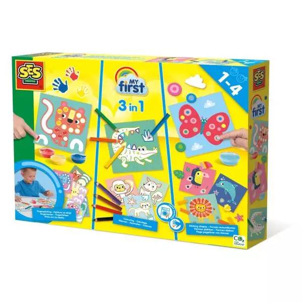 Kit 3 en 1 Peinture au doigt, coloriage et formes autocollantes SES CREATIVE My first