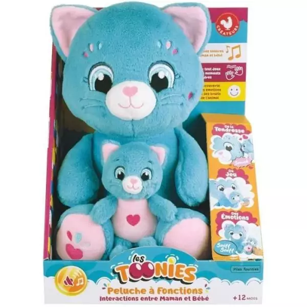 Peluche douce - JEMINI - TOONIES - Maman Chat intéractive et son bébé - +/- 26 cm - 6 fonctions