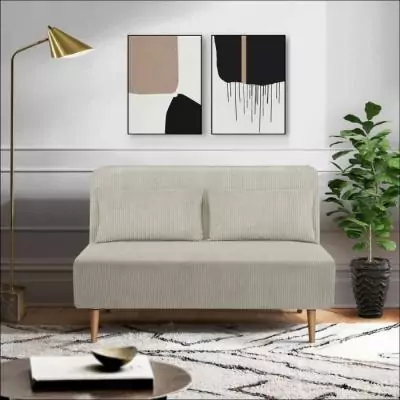 Banquette BZ 2 places Velours Côtelé Beige - 130 x 90 x 81 cm