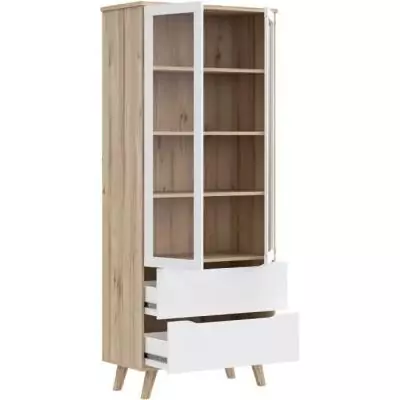 Vitrine VANKKA 2 portes vitrées chêne/blanc mat - élégante et pratique