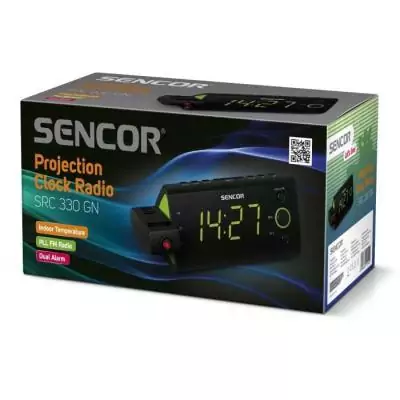 Radio-réveil SENCOR SRC 330 GN: Ecran LED vert, Tuner FM, Projection heure - Noir