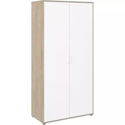 Armoire de chambre AALBORG - Design contemporain - Blanc / Chêne - 2 portes