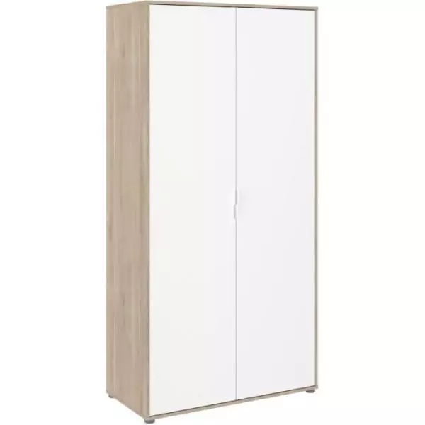 Armoire de chambre AALBORG - Décor Blanc et chene - 2 portes battantes - L100 x P50,2 x H204,3 cm - PARISOT