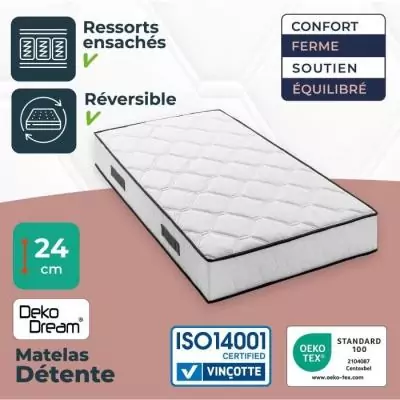 Matelas 90 x 200 cm - Ressorts ensachés - Fabriqué en Belgique