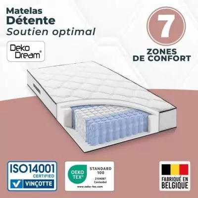 Matelas 90 x 200 cm - Ressorts ensachés - Fabriqué en Belgique