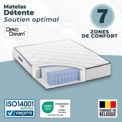 Matelas 140x190 cm 570 ressorts ensachés - Equilibré, réversible - Fabriqué en Belgique