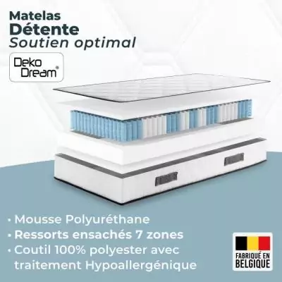 Matelas 140x200 cm - 580 ressorts ensachés - 7 zones - Équilibré & Réversible