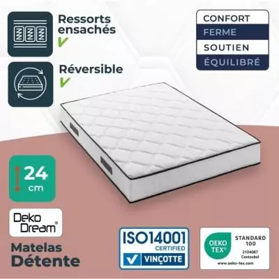 Matelas 160x200 cm - 770 ressorts ensachés - Equilibré - Réversible