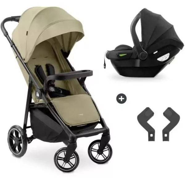 HAUK - Ensemble de voyage 2-en-1 Shop N Care - Poussette + Siege auto + adaptateurs - 4 roues - Olive