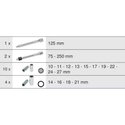 Module KS TOOLS 713.1026 - Douilles longues et accessoires - 1/2 - 17 pièces