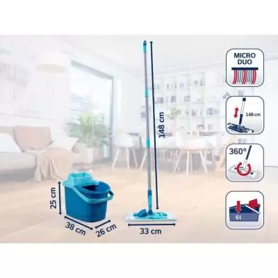 Ensemble de nettoyage sol Leifheit PowerClean 55510 : balai serpillère et seau essoreur 6 L