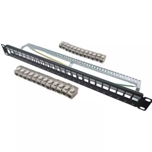 Panneau de brassage 24 ports + 24 noyaux keystone RJ45 Cat.6a - LINEAIRE - KIT5024AS - Courts - Blindés