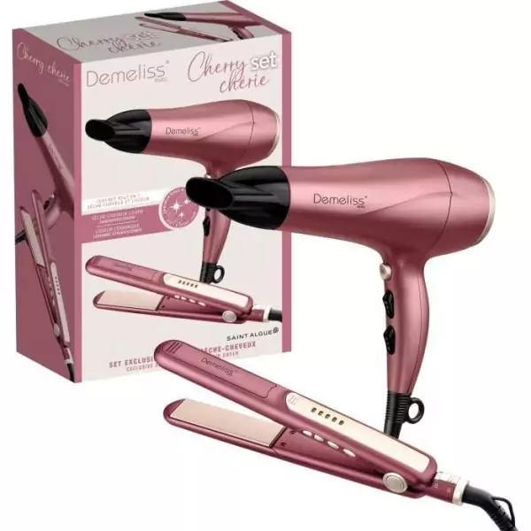 Coffret set lisseur + Seche-cheveux - DEMELISS - 2200 W - Cherry Chérie