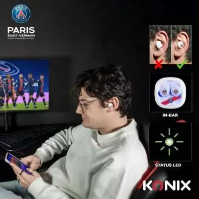 Écouteurs sans fil KONIX PSG - Autonomie 8h + 15h - Bluetooth - Blanc