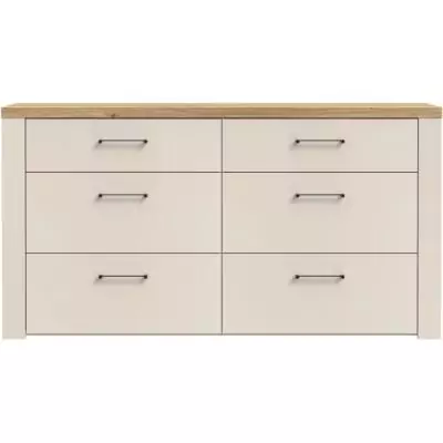 Commode NELLEKE 6 tiroirs - Sable/Bois - L156,3 x P41,3 x H83,1 cm
