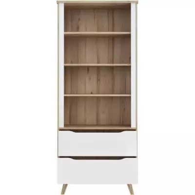 Bibliothèque élégante VANKKA - 4 étagères - 2 tiroirs - Chêne/Blanc