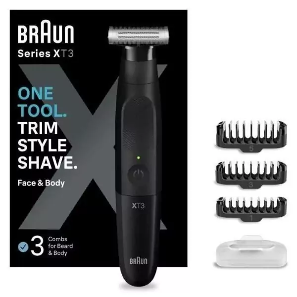 Tondeuse hybride BRAUN Series X XT3100 pour visage avec lame flexible 4D, étanche, 3 sabots - Homme