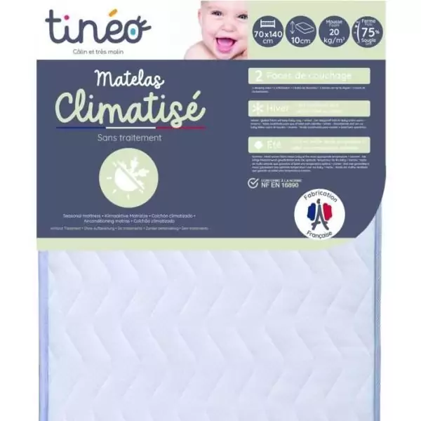 Matelas bébé climatisé - 70 x 140 cm - Epaisseur 11 cm - TINEO