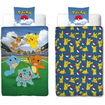 Parure de lit réversible POKEMON - Pikachu et ses amis - Microfibre