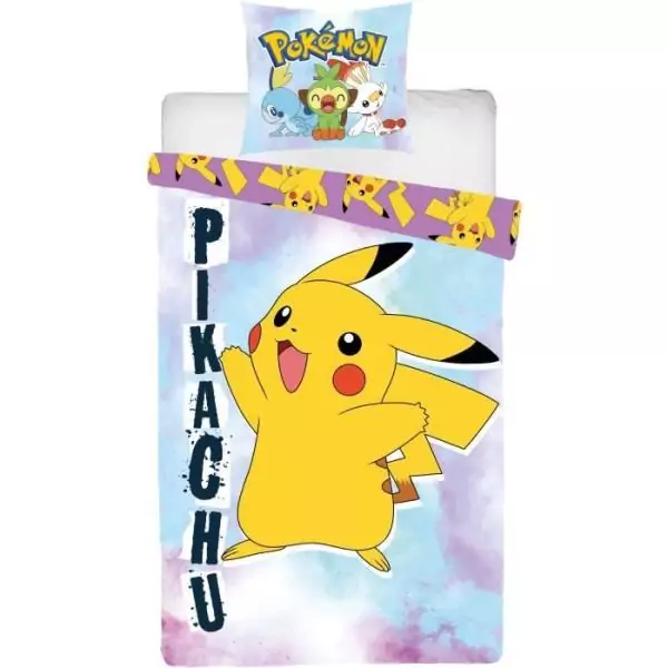 Parure de lit réversible - POKEMON - Pikachu - Microfibre - 1 housse de couette 140 x 200 cm + 1 taie 63 x 63 cm