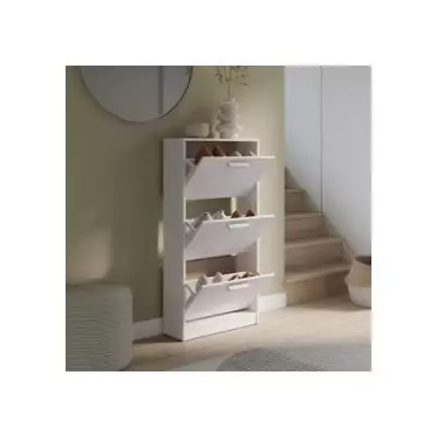 Armoire à chaussures MAC - Blanc mat - 3 abattants - 6 paires