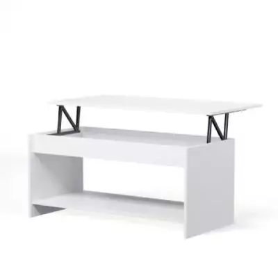 Table basse relevable contemporaine blanche mat - L100 x P50 x H44cm - HAPPY