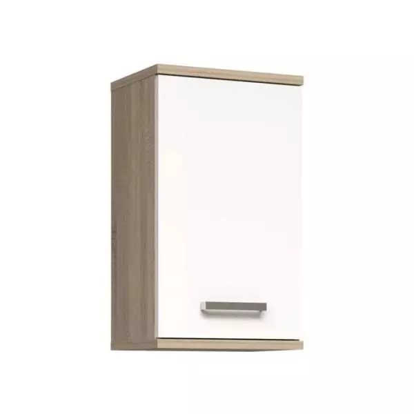 Armoire de salle de bain a suspendre - Décor Blanc et chene - 1 porte - H68,8 x P29 x L40,2 cm - VERIS
