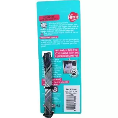 Collier pour chat AIME - Tartan rose et jean bleu