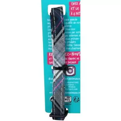 Collier pour chat AIME - Tartan rose et jean bleu