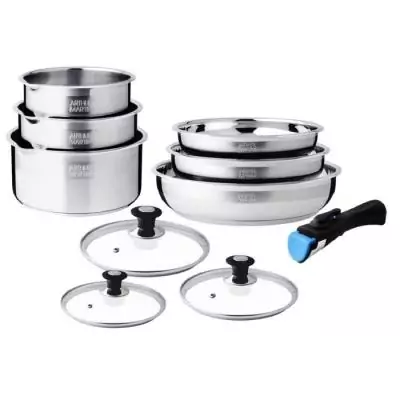 Batterie de cuisine - induction - ARTHUR MARTIN - AM0006 - acier inoxydable 18/10 - 10 pieces - poignée amovible