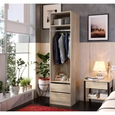Dressing - Décor Chene - 2 tiroirs - 2 étageres - 1 tringle - L50 x P57 x H200 cm