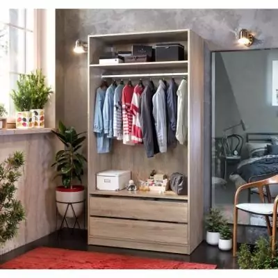 Dressing - Décor Chene - 2 tiroirs - 2 étageres - 1 tringle - L100 x P57 x H200 cm