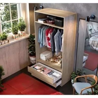 Dressing - Décor Chene - 2 tiroirs - 2 étageres - 1 tringle - L100 x P57 x H200 cm