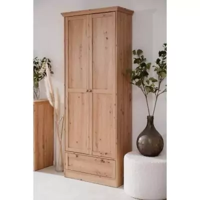 Armoire - Landwood - Décor chene artisan - 2 Portes - 1 Tiroir - L80 x P39 x H200 cm
