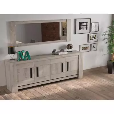 Buffet bas - Boston - Chene gris clair - 4 portes - 2 étageres - Gami Buffet bas - Boston - Chene gris clair - 4 portes - 2 étageres - Gami