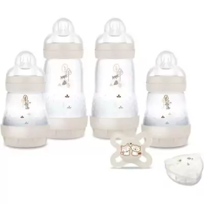 Coffret Naissance - MAM - 4 Biberons + 1 Sucette + 1 Boîte doseuse - Sable