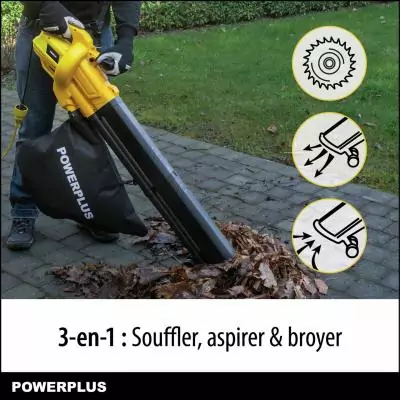 Souffleur de feuilles électrique - POWER PLUS - POWEG4030 - 3300 W - Vitesse d'air maximale de 250 km/h Souffleur de feuilles électrique - POWER PLUS - POWEG4030 - 3300 W - Vitesse d'air maximale de 250 km/h