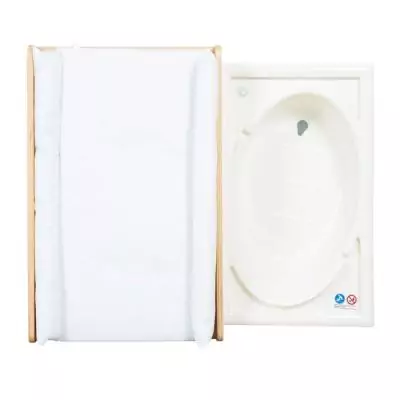 Table a langer extensible avec baignoire - ROBA - BABY POOL - Matelas a langer 'Roba Style' blanc inclus - Bois naturel