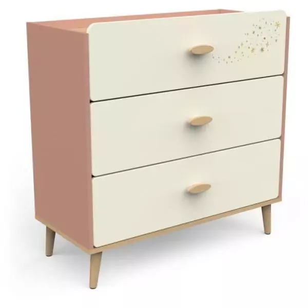 Commode SUZIE - 3 tiroirs - Couleur Chene et Abricot - L86,9 x P39,6 x H88,5 cm - DEMEYERE