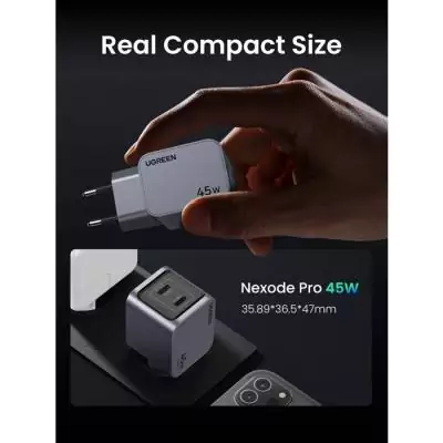 Chargeur secteur - UGREEN - GaN 2 Ports USB-C - 45W - Gris