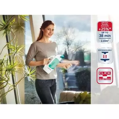Nettoyeur pour vitre avec manche Leifheit Dry & Clean 51001, set avec manche de 43cm pour un nettoyage sans traces, autonomie 38